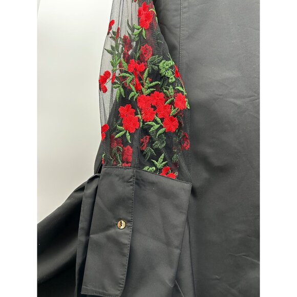 Nylon Apparel Dress Womens Large Blk Embroidered Mesh Sleeves Whimsigoth Witchy - Picture 9 of 10